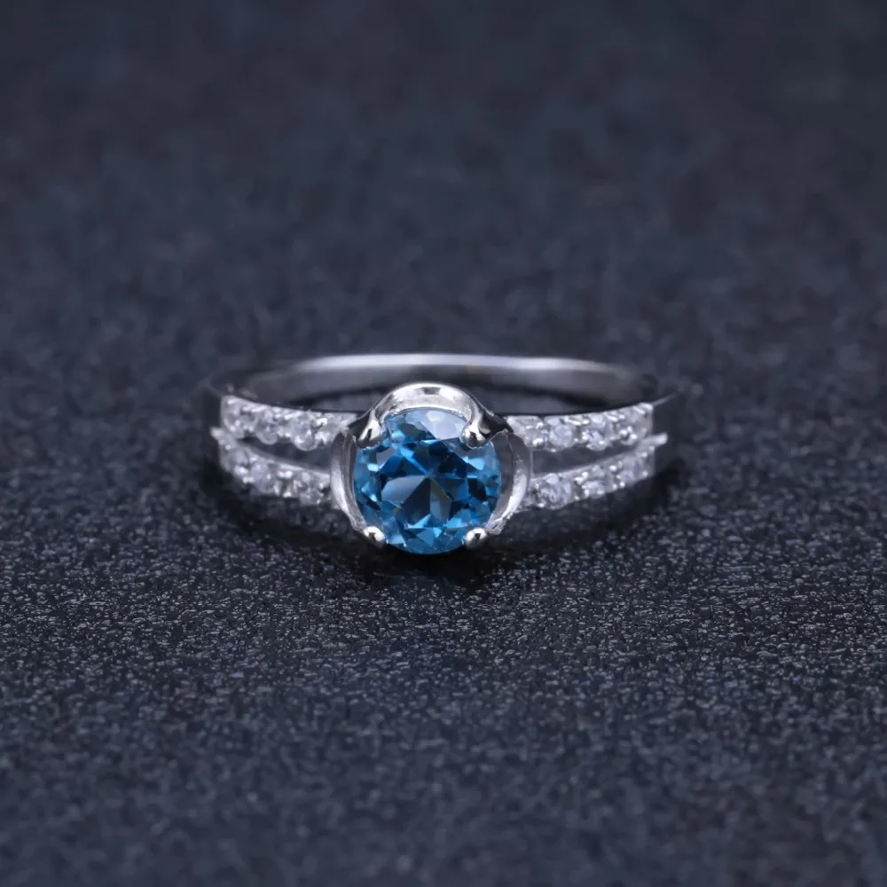 Женское кольцо с натуральным голубым топазом GEM'S BALLET 1.05Ct обручальное из