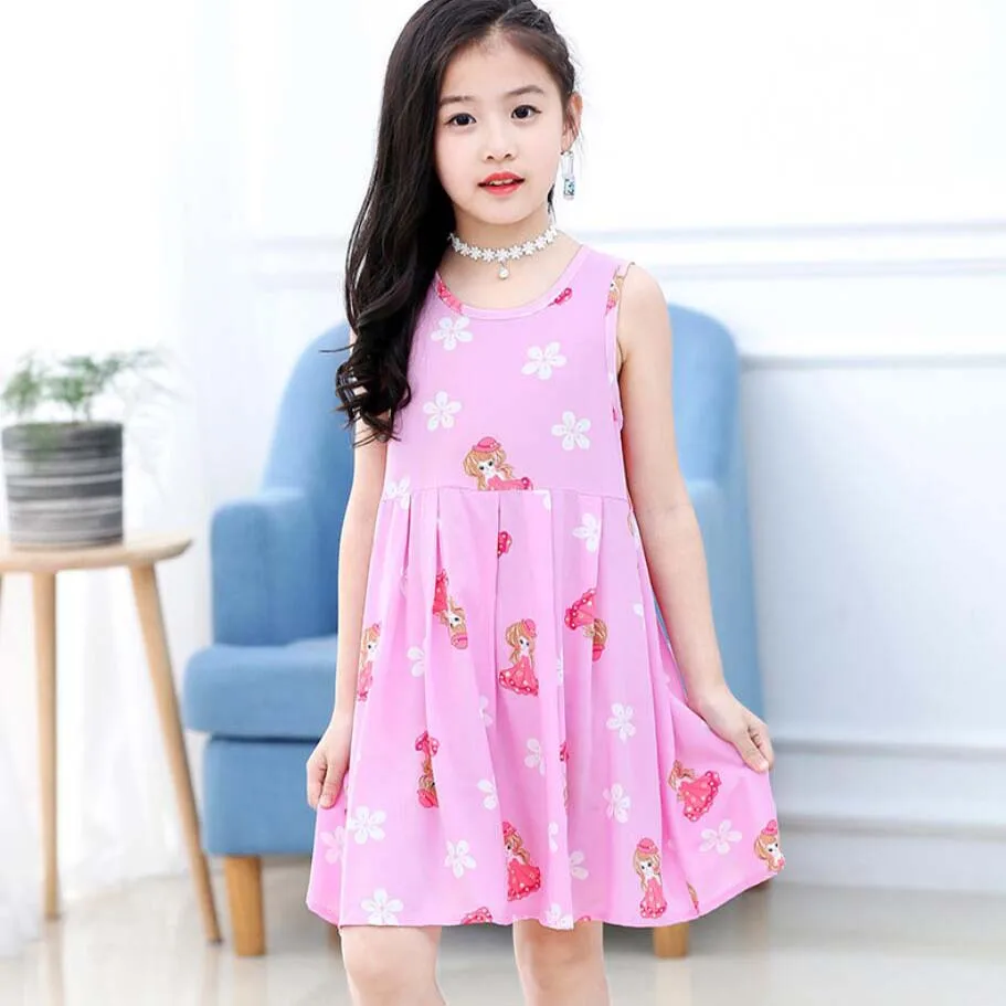 Summer kids clothes girls print cartoon beautiful Knee-Length dresses 2-13T children shirt trousers baby clothing outwear | Детская