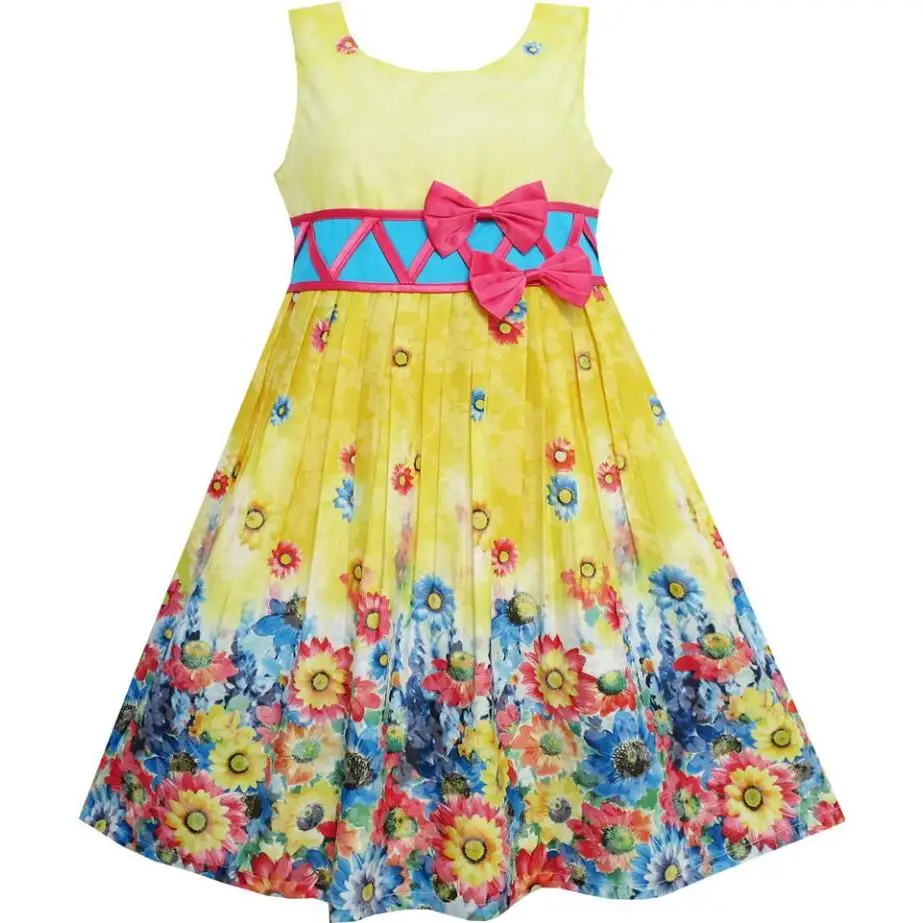 Sunny Fashion платья для девочек Подсолнечник Сад Цветок Хлопок Желтый 2020 Лето