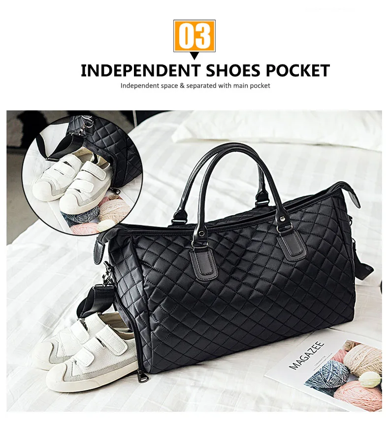 Diamond Lattice Gym Shoe Bags Sport Bag for Women Fitness Over the Shoulder Travel Luggage Bag Handbags Male Nylon Black XA745WD