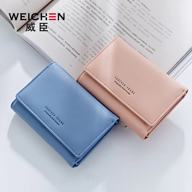 WEICHEN Thirfolds для женщин кошелек из мягкой кожи дамы тонкая кредитница цвет красного