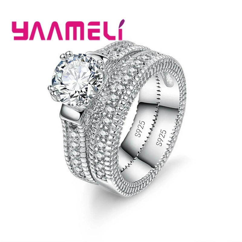 

Classic Engagement Ring Sets 925 Sterling Silver Clear Cubic Zircon Stone Pave Setting Women Men Wedding Promise Jewelry