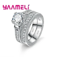classic engagement ring sets 925 sterling silver clear cubic zircon stone pave setting women men wedding promise jewelry