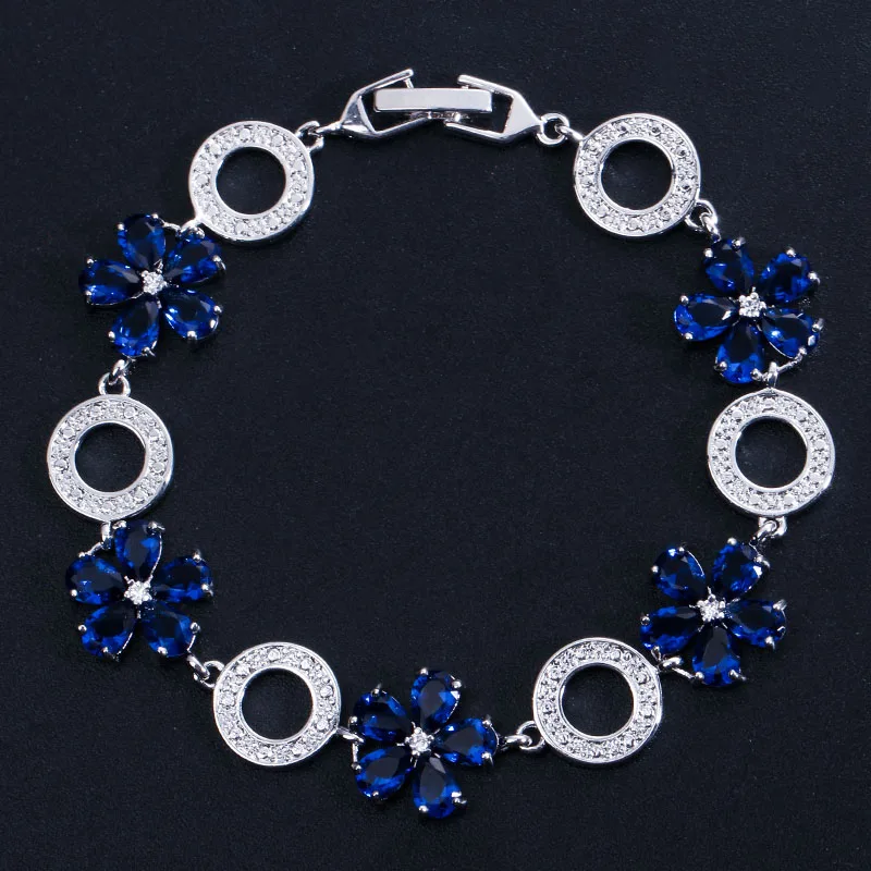 blue CWWZircons красивый красный розовый фиолетовый CZ Кристаллы Цветок Браслеты для женщин модные вечерние женские украшения для помолвки CB162 - Окраска металла: blue