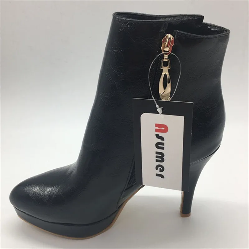 

Asumer spring autumn ladies ankle boots sexy pointed toe with rhinestone thin heels platform pu soft leather fashion women shoes