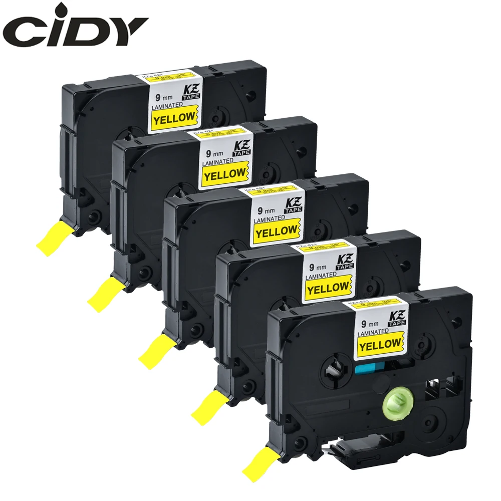 CIDY 5 рулонов черная на желтом TZe621 TZe 621 P сенсорная этикетка лента совместимая для