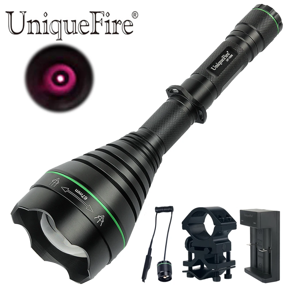 UniqueFire 1508 T67 KIT SET Hunting Flashlight  IR 850nm Led Bulb for Night Vision with Scope Mount, Tail Switch and USB Charger