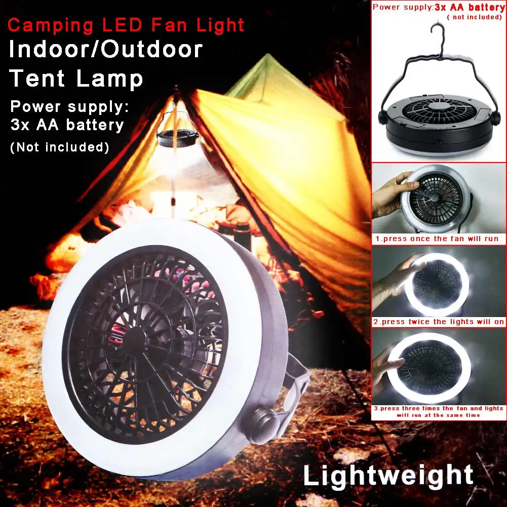 Portable Water Liquid Cooling LED Fan Light Lantern Tent Lamp with Hook 3 Mode for AA Battery Outdoor Camping Travel | Лампы и