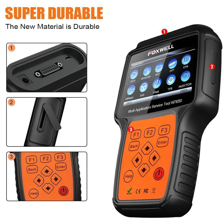 Foxwell NT650 OBD2 автоматический сканер ABS подушка безопасности SAS EPB DPF TPMS сброс масла инжектор ODB2 автомобильный диагностический инструмент OBD 2 Автомобильный сканер