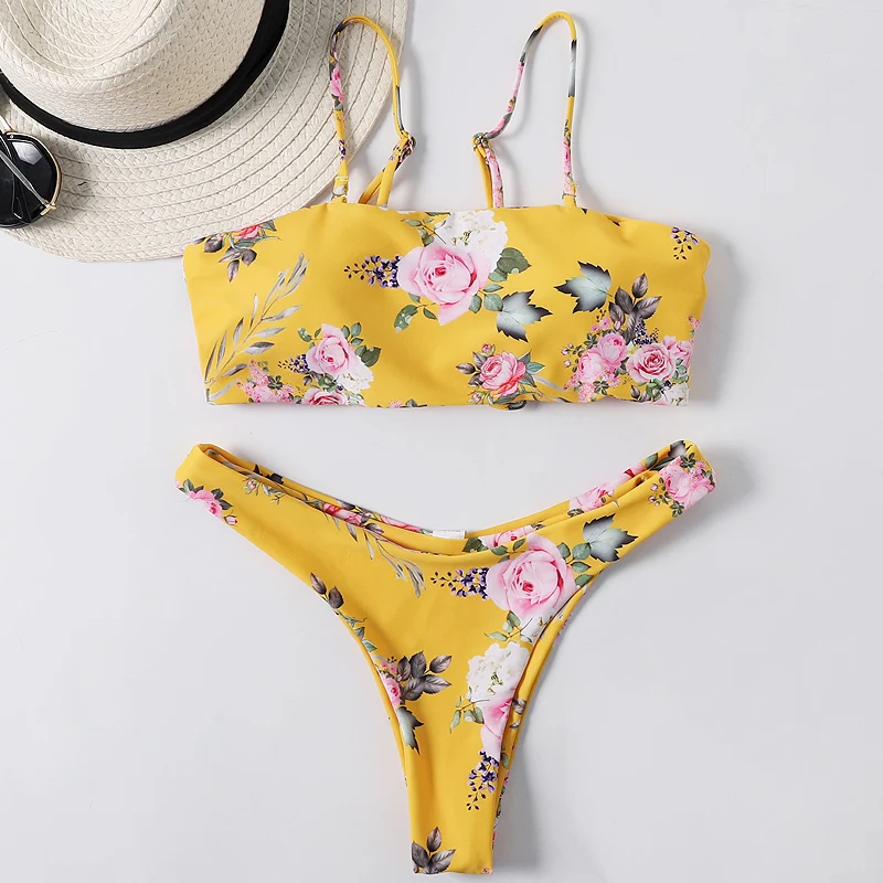 Hot Women Brazilian Bikini Print Low Waist Swimsuit Sexy Micro Bikinis Set Lace Up Top + Thong Swimwear Summer Female Beach Wear |