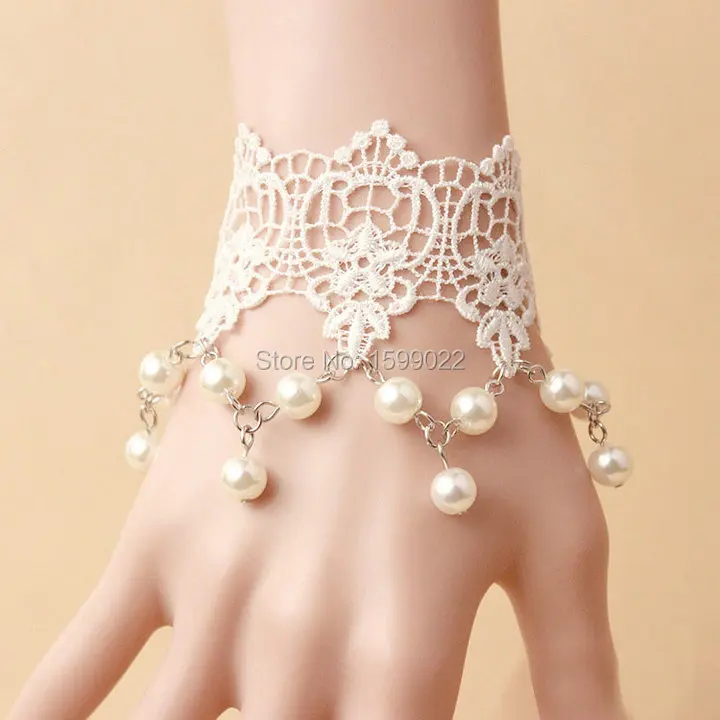 Элегантный белый кружевной браслет для свадебной фотосессии имитация жемчуга