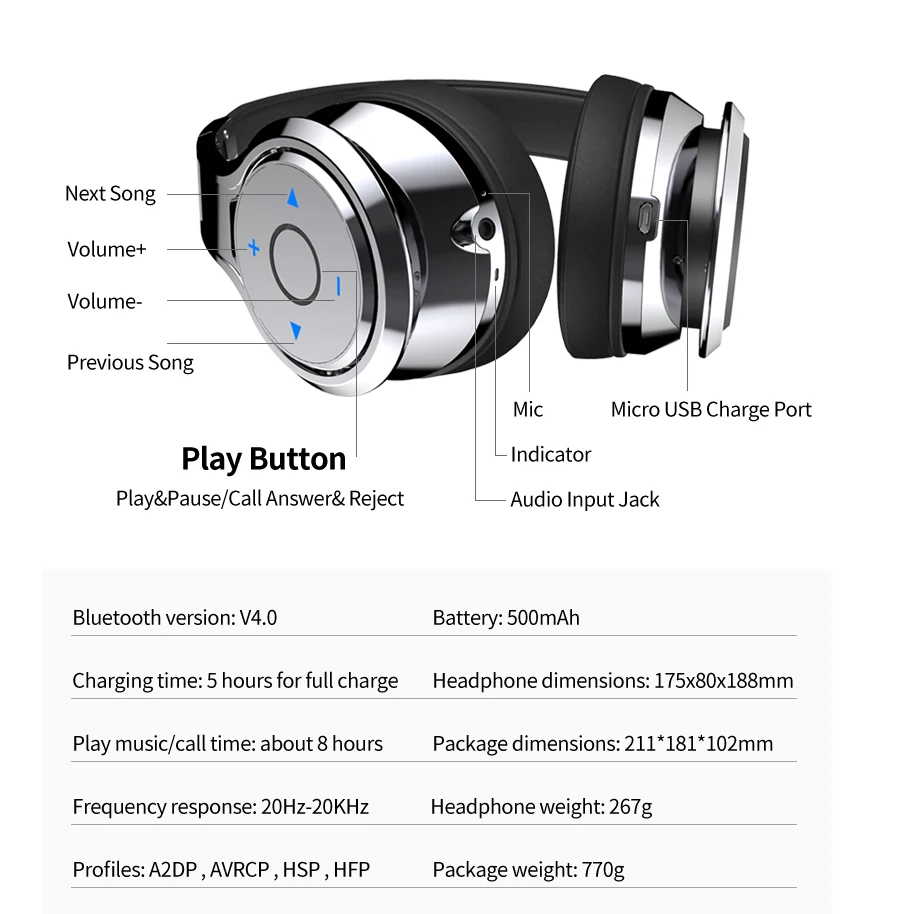 Складные беспроводные Bluetooth наушники гарнитура 3D бас стерео с микрофоном для компьютера Xiaomi Phone fone de ouvido
