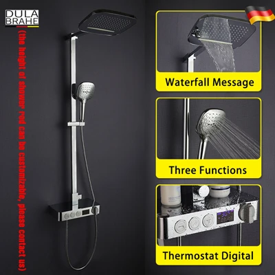 D108-Thermostatic Смеситель для ванной комнаты, смеситель для ванны, водопад, дождевая насадка для душа, термостатический смеситель, цифровая душевая панель, Душевая система - Цвет: D108-Thermostatic