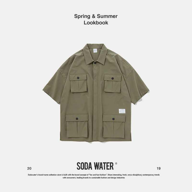 Мужская Уличная рубашка sodawater свободная в стиле хип хоп с несколькими карманами