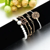 attractto 5pcsset gold hollow lotus bracelets for women tassel bracelet charm bohemian jewelry friendship bracelets sbr190159