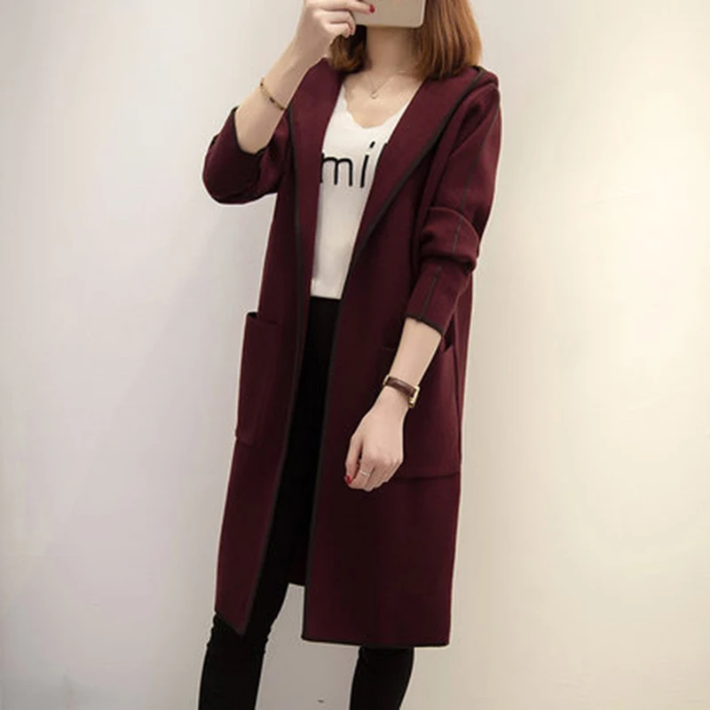 New Women Spring Autumn Thick Knitted Sweater with Hood 2018 Korean Ladies Long Sleeve Loose Coat Cardigan Outwear F359 |