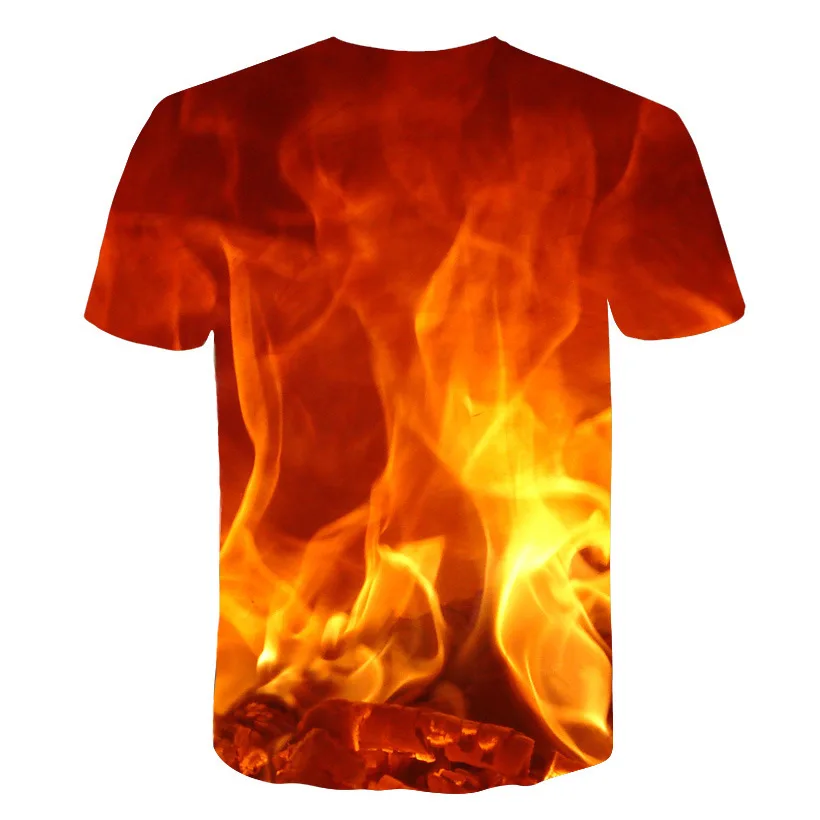 2018 Summer New Men 3D T Shirt Burning Flame Print Unisex Polyester Tops Men's Short Sleeve Tee | Мужская одежда