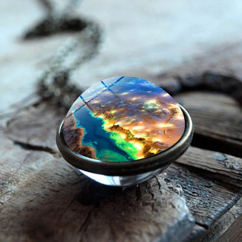 Vintage Nebula Galaxy Double Sided Pendant Necklace with Bronze Color Art Picture Glass Ball Handmade Jewelry 2019 | Украшения и