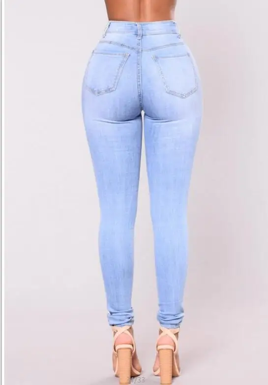 Женские новые модные синие узкие рваные брюки с высокой талией карандаш женские