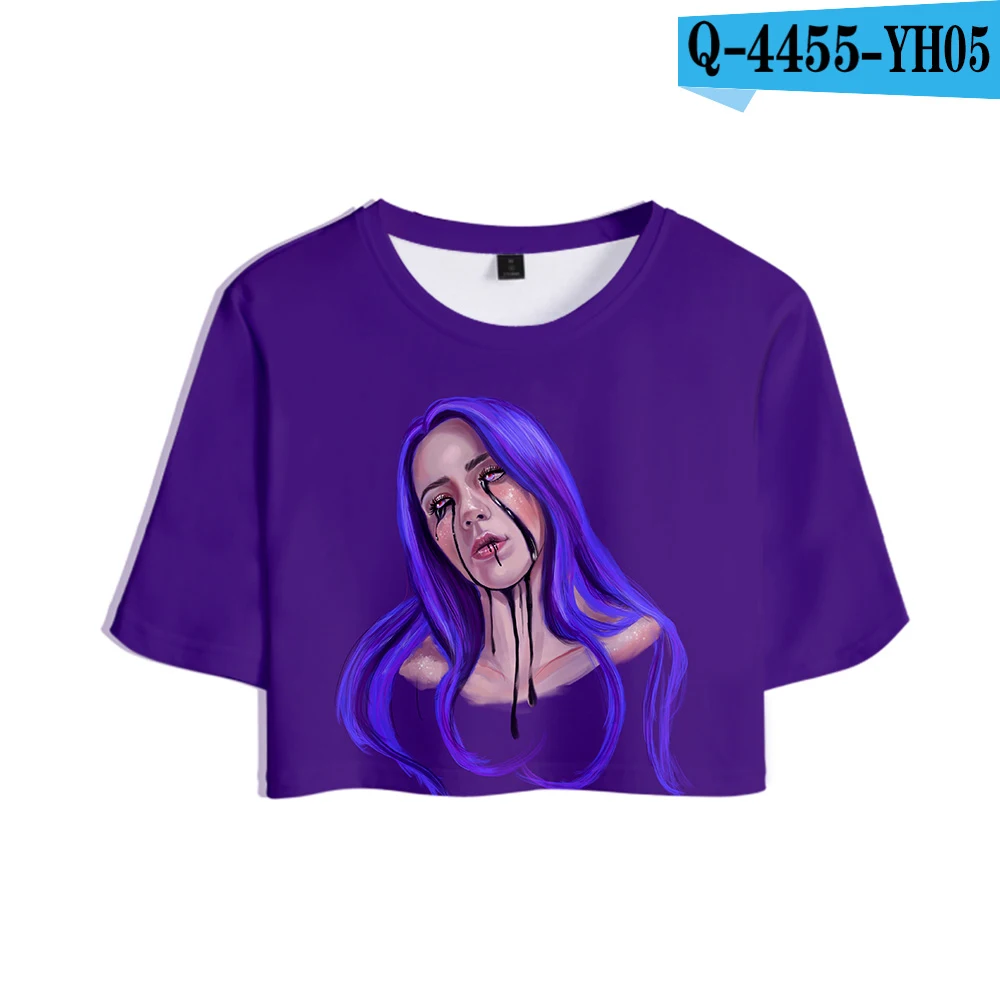 picture color Певица Билли эйлиш Новая мода Топ девушка высокое качество футболка короткая футболка женская Билли эйлиш повседневная сексуальная Распродажа одежды рубашка - Цвет: picture color