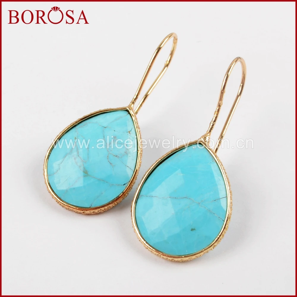 BOROSA 5/10 пар золото/черный Цвет граненый синий Howlite камень падение серьги Drusy