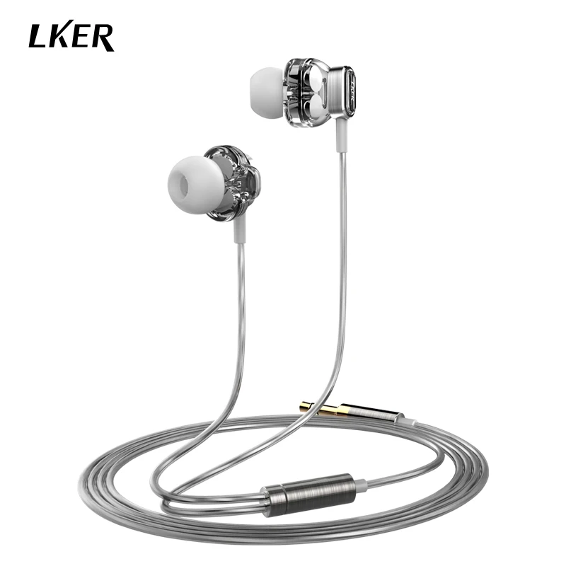 LKER i1 проводной двойной бас наушники высокой четкости dual dynamic-вкладыши