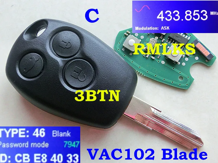 RMLKS дистанционный ключ 433 МГц PCF7946 PCF7947 чип с VAC102 Blade подходит для Renault Clio DACIA Logan Sandero