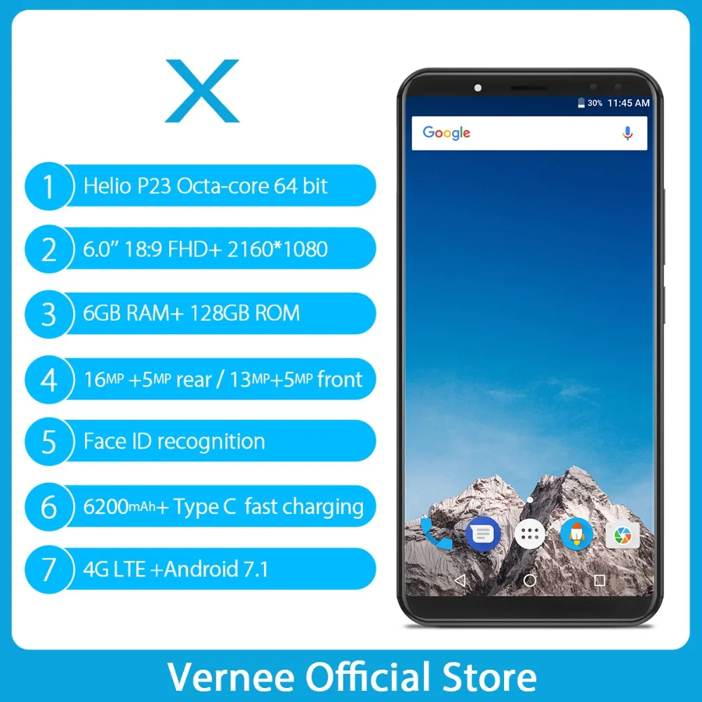 Vernee X 6 г ОЗУ 128 ПЗУ 0 дюймов 18:9 экран мобильный телефон MT6763 Восьмиядерный Face ID