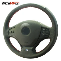 wcarfun hand stitched black artificial leather car steering wheel cover for bmw 320i 328i f30 316i