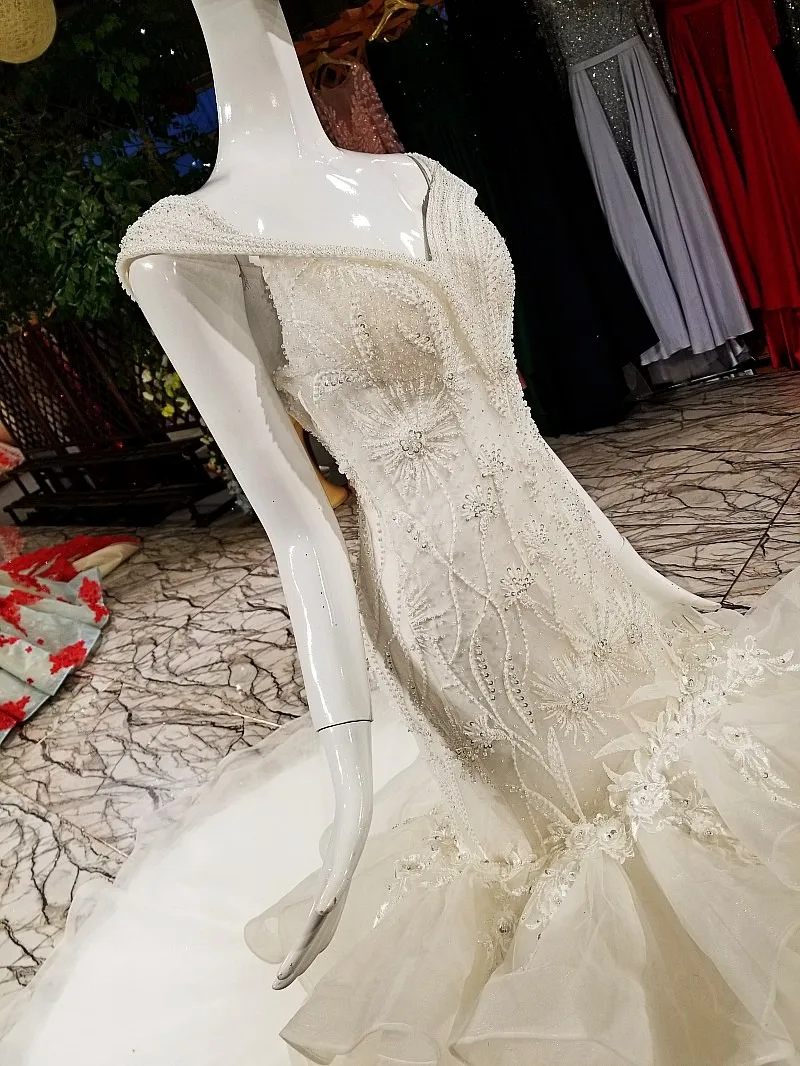 LS39458 luxury mermaid wedding dress 2018 v-neck cap sleeve lace up illusion fashion back for with long train | Свадьбы и торжества