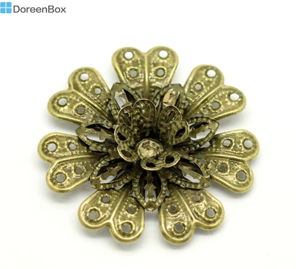 Doreen Box Lovely 30PCs с бронзовой филигранью под старину Цветочные Разъемы Φ 3 9x3 9 см