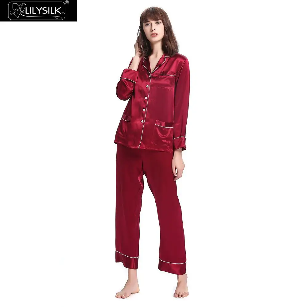 LilySilk пижамы женская шелковая пара костюм белье домашняя одежда для женщин 22 Momme