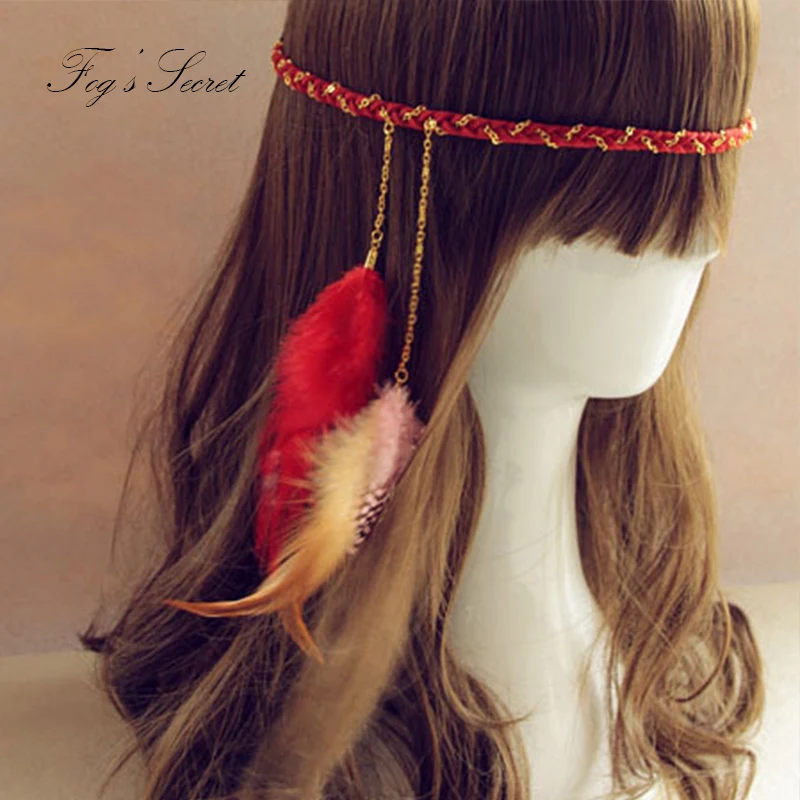 Женские аксессуары для волос с красным пером в богемном индийском стиле|hair feather