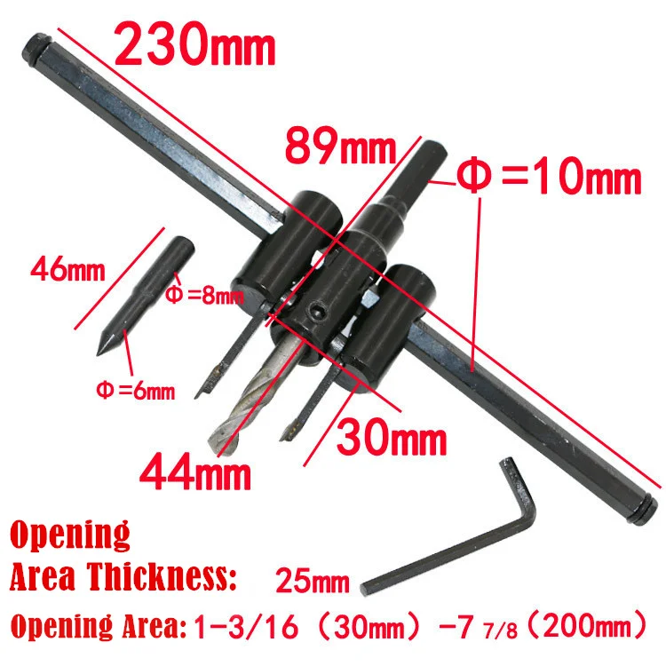 30 мм-200 мм Регулируемая Дерево Гипсокартон Круг Отверстия Сверла Биты Резца Пила