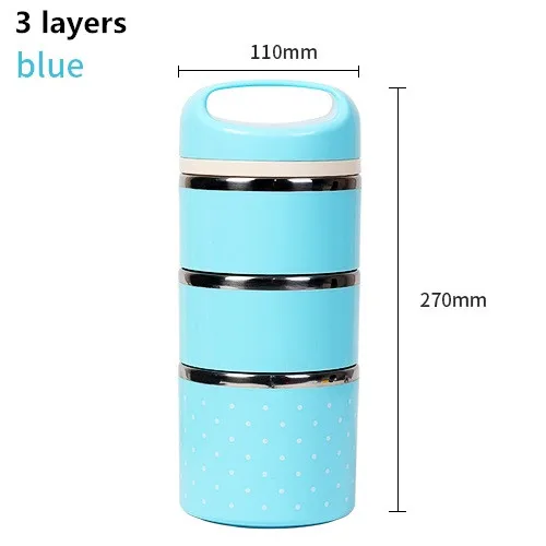 blue 3 layers DUOLVQI портативный милый мини-термоконтейнер из нержавеющей стали для еды для детей, для пикника, Bento Box, герметичный контейнер для хранения продуктов питания - Цвет: blue 3 layers