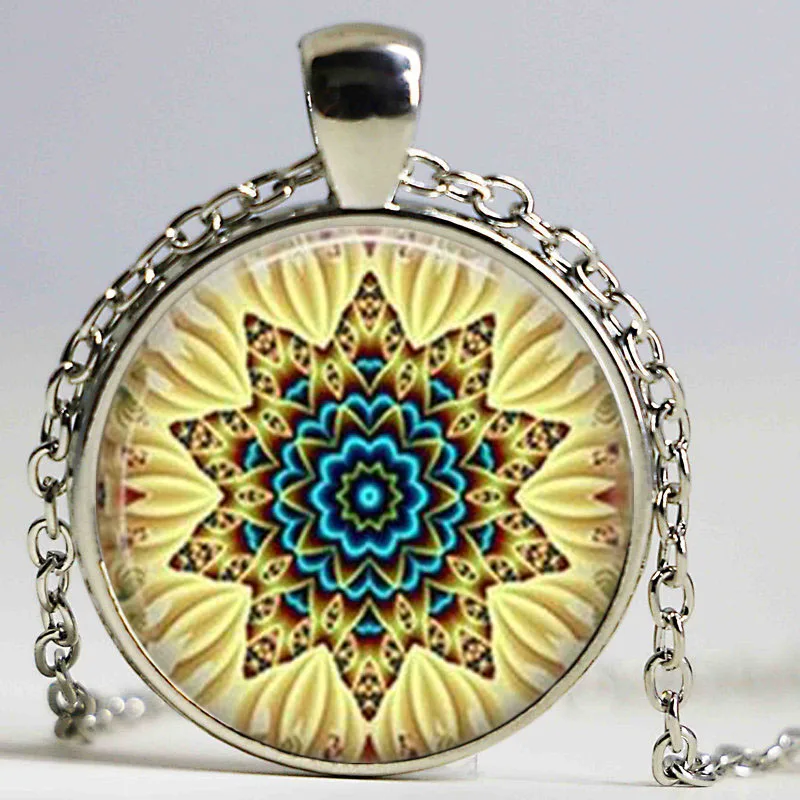 Очаровательные ожерелья из цветков мандалы и кулона купольное стекло ручной