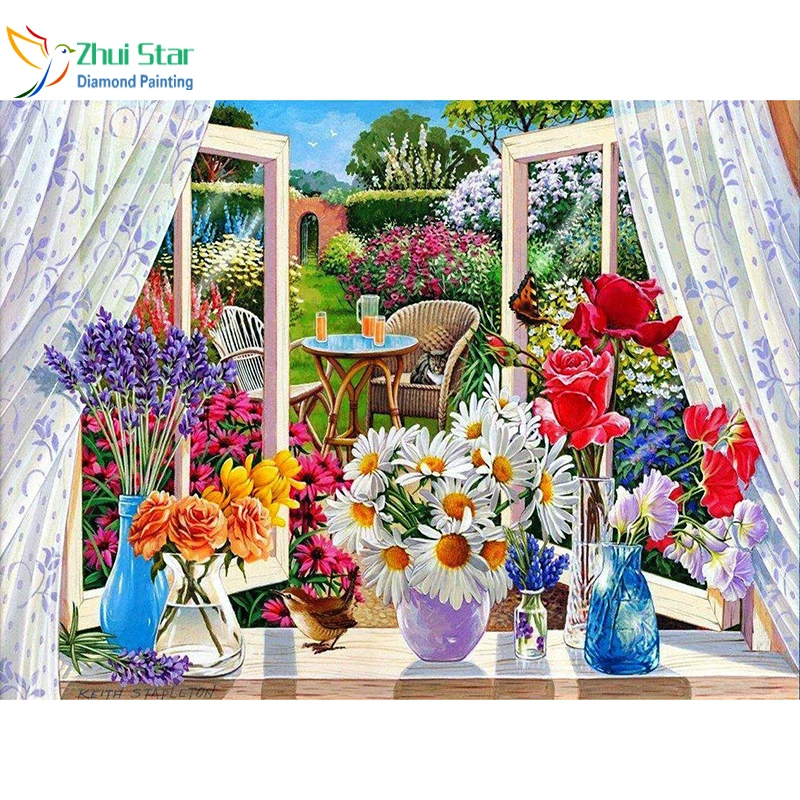 

Zhui Star 5D Diy full Square drill diamond painting Cross stitch Garden Flowers embroidery Rhinestone Mosaic home decor gift
