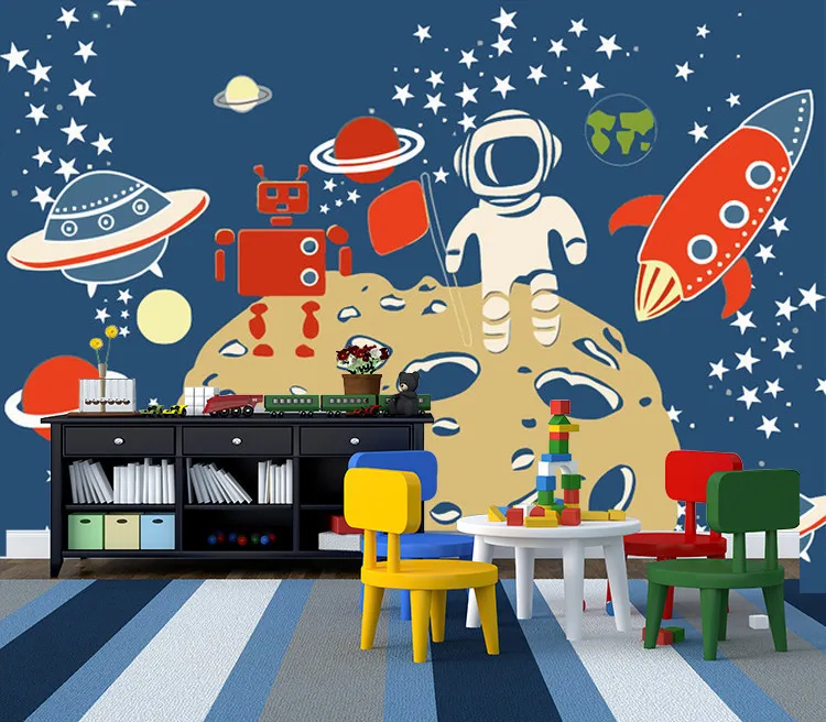 

Space travel Photo Wallpaper Custom 3D Wall Mural Cartoon Wallpape HD Silk Printings Kids Boys Room decor Art decoration Bedroom