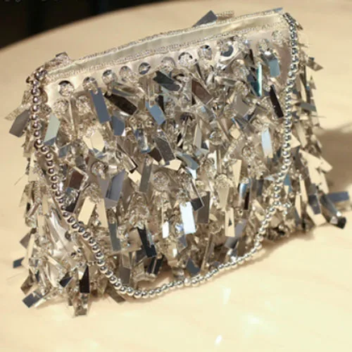 silver Новые серебристые все воды Алмазный сверкающий сумка с бахромой retro- склонен цепи, дамская сумочка, женская сумочка - Цвет: silver