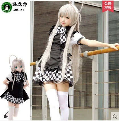 

New Cos Nyarukosan From Anime Haiyore Nyarukosan Cosplay Halloween Maid Clothing Summer Black And White Lattice Skirts