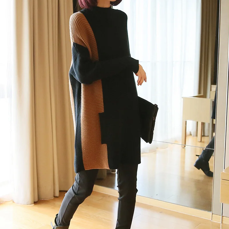 2018 autumn and winter new sweater half-neck sweater ladies thick loose loose long sweater thickening