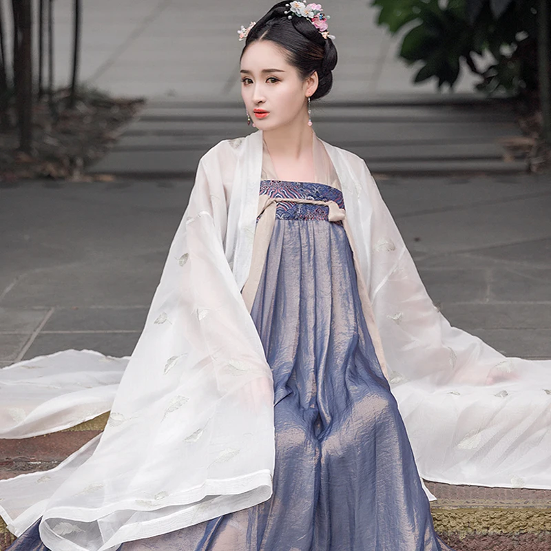 Hanfu женское сказочное платье 3 шт. костюм белое пальто традиционный старинный китайский женский костюм народный карнавальный наряд Hanfu bl197