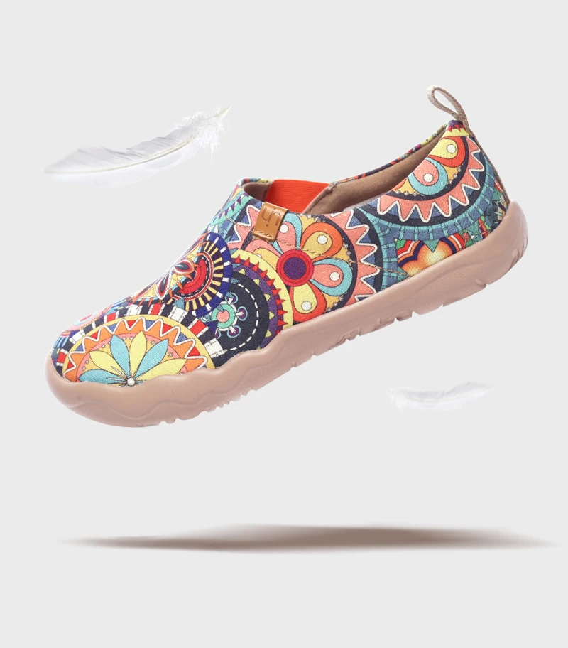 UIN Blossom Design Красочный Арт Окрашенный Холст Мокасины для Женщин Широкие Ноги Комфорт Обувь Дамы Открытый Мягкие Легкие Кроссовки