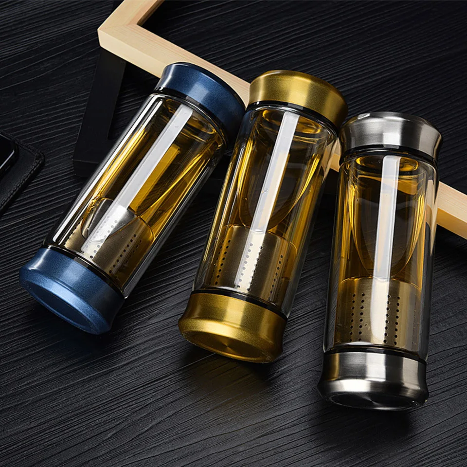 Стеклянная бутылка для воды Transhome с двойными стенками стеклянная заваркой чая 300