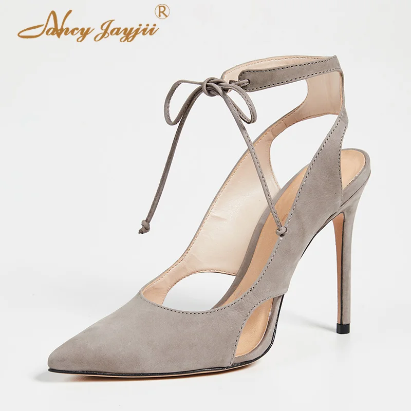 

Nancyjayjii Slingbacks Pumps 2021 Autumn Women’S Grey Flock Sexy Pointed Toe Super Stiletto Heels Ladies Mature Cross-Tied Shoes