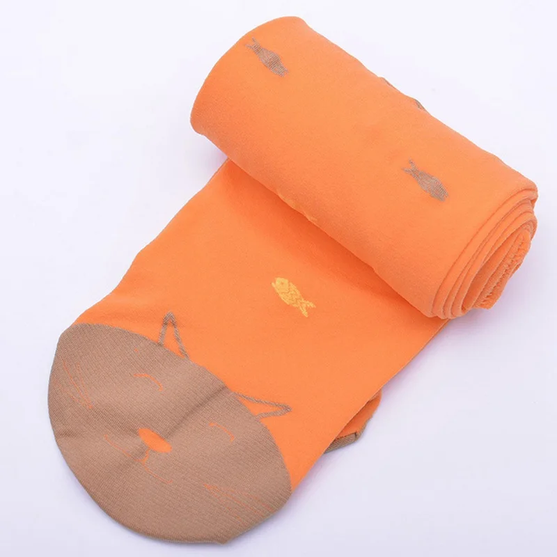 Бархатные детские колготки для девочек ярких цветов с рисунком котенка 60D летние