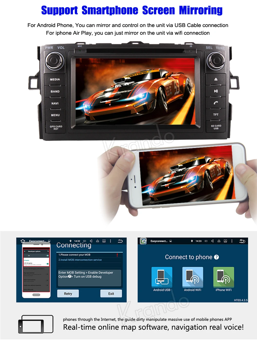 Krando 7 &quotAndroid 8 0 Автомобильная навигационная и мультимедийная система для toyota auris