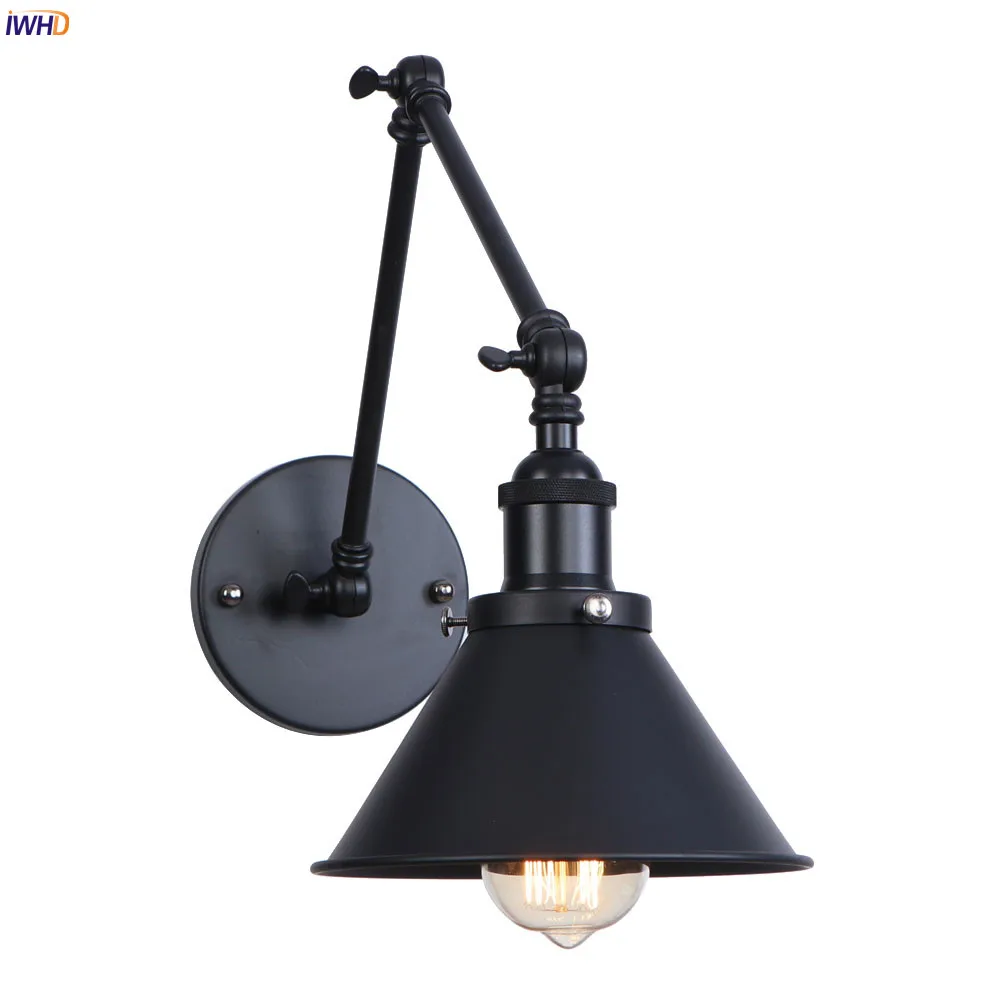 IWHD черный ретро светодиодный настенный светильник s светильники Wandlamp железные качели длинные руки винтажный настенный светильник бра Лофт стиль промышленный светильник