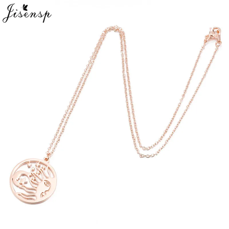 Jisensp Unique Round Sun Moon and Stars Pendant Necklace for Women Gothic Style Star Long Chain Jewelry Gift | Украшения и