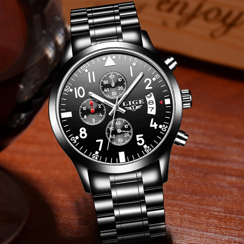Мужские часы Лидирующий бренд lige Роскошные модные повседневные кварцевые мужчин